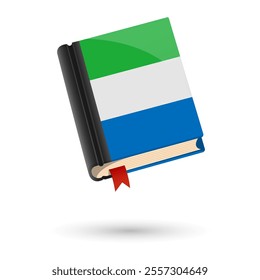 The book is covered in the flag of the Sierra Leone. Vector illustration of 3D language book on white background.