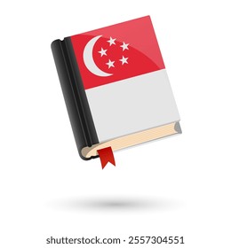 The book is covered in the flag of the Singapore. Vector illustration of 3D language book on white background.