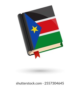 The book is covered in the flag of the South Sudan. Vector illustration of 3D language book on white background.