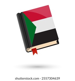 The book is covered in the flag of the Sudan. Vector illustration of 3D language book on white background.