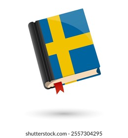 The book is covered in the flag of the Sweden. Vector illustration of 3D language book on white background.