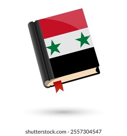 The book is covered in the flag of the Syria. Vector illustration of 3D language book on white background.