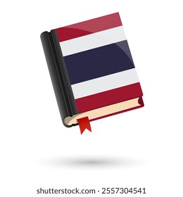 The book is covered in the flag of the Thailand. Vector illustration of 3D language book on white background.