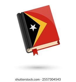 The book is covered in the flag of the Timor Leste. Vector illustration of 3D language book on white background.