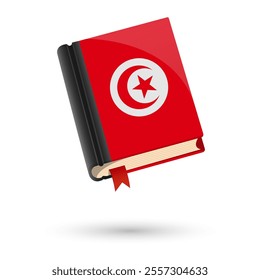 The book is covered in the flag of the Tunisia. Vector illustration of 3D language book on white background.