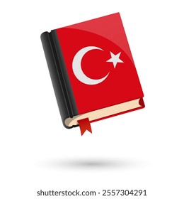 The book is covered in the flag of the Turkey. Vector illustration of 3D language book on white background.