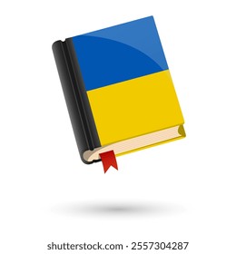 The book is covered in the flag of the Ukraine. Vector illustration of 3D language book on white background.