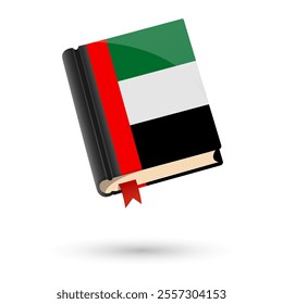 The book is covered in the flag of the United Arab Emirates. Vector illustration of 3D language book on white background.