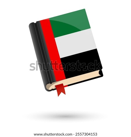 The book is covered in the flag of the United Arab Emirates. Vector illustration of 3D language book on white background.