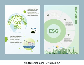 book covers about environmental conservation or ESG, Net zero, sdgs, various brochures. EPS 10 vector.