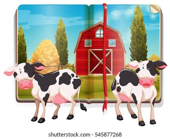 Book with cows in the farm illustration