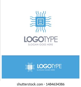 Book, Cpu, Learning, Technology Blue Solid Logo with place for tagline. Vector Icon Template background
