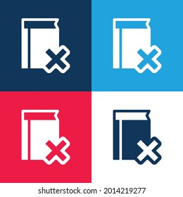 Book With Cross Delete Symbol blue and red four color minimal icon set