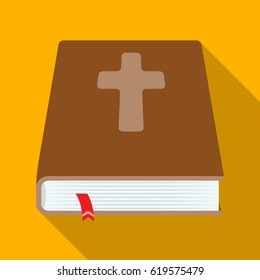 Book with a cross on the cover. The Bible. Easter single icon in flat style vector symbol stock illustration.