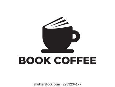 diseño del logotipo de copa de libro. icono de combinación de plantillas de concepto de educación de lectura de café