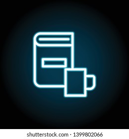 book, cup neon icon. Simple thin line, outline vector of Book icons for UI and UX, website or mobile application on dark blue gradient background