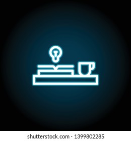 book, cup, tea, idea neon icon. Simple thin line, outline vector of Book icons for UI and UX, website or mobile application on dark blue gradient background