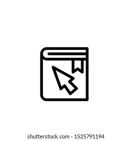book with cursor icon for internet education, e-learning resources, distant online courses, vector icon