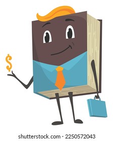 Book cute character. Cartoon face with emotion. Childish education concept, design element. Isolated vector illustration