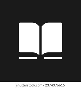 Book dark mode glyph ui icon. Online bookstore. Buy ebooks. E-commerce. User interface design. White silhouette symbol on black space. Solid pictogram for web, mobile. Vector isolated illustration