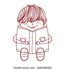 book day, cute boy sitting reading book isolated design vector illustration line style