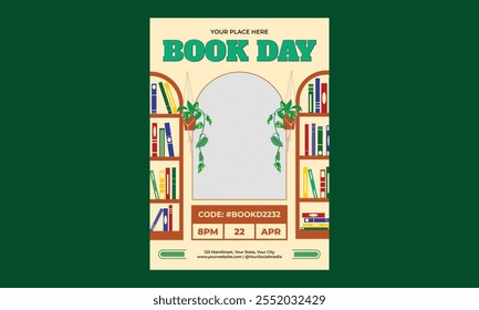 Volante del Día del Libro. Diseño de la Ilustración vectorial de la historieta para el cartel, Anuncio, volante, saludo, tarjeta, puesto, cubierta, invitación. Pila de libros. Feliz Día del Libro.