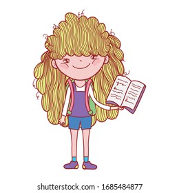 book day, little girl with open textbook isolated design vector illustration