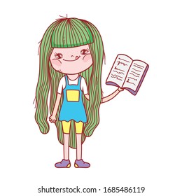 book day, little girl with open textbook isolated design vector illustration
