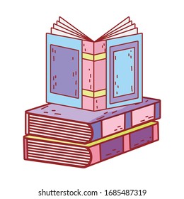 book day, open textbook on books stack isolated icon design vector illustration