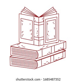 Buchtag, geöffnetes Lehrbuch auf Bücherstapel einzeln auf Symboldesign Vektorillustration Linie Stil