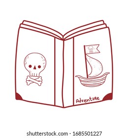 book day, pirates fantasy textbook isolated icon design vector illustration line style