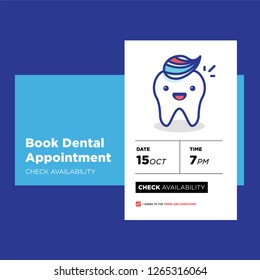 Book Dental Appointment App Design with Cute Happy Tooth Vector Illustration