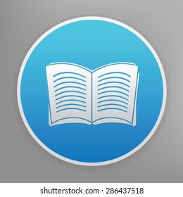 Book design icon on blue button,clean vector