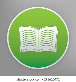 Book design icon on green button, clean vector