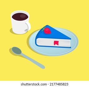 Book as a dessert, a piece of cake vector illustration. Isometric concept