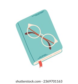 Book or diary with eyeglasses. Literature. World book day. Vector illustration in flat style