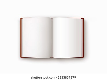 Book, diary or notebook mockup with paper blank pages isolated on white background. Vector 3d sketch empty album and brown leather hardcover template