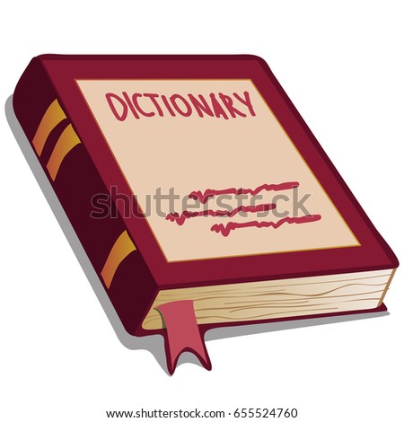 Book dictionary with a bookmark isolated on white background. Vector cartoon close-up illustration.
