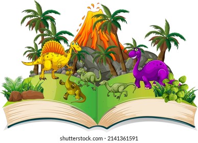 Book of dinosaur in the forest illustration