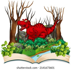 Book of dinosaur in the forest illustration