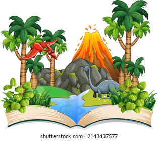 Book of dinosaur in the forest illustration