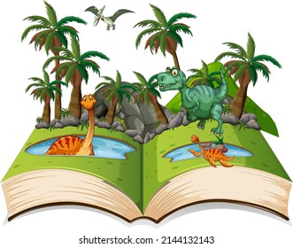 Book of dinosaur in the forest illustration