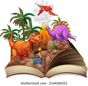 Book of dinosaur in the forest illustration