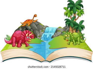 Book of dinosaur in the forest illustration