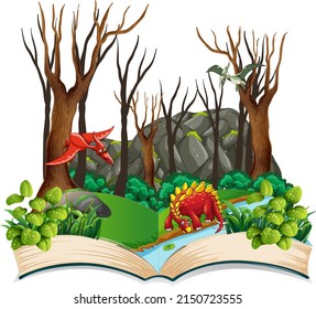 Book of dinosaur in the forest illustration