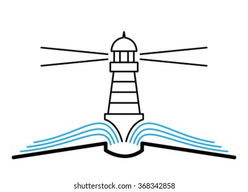  Book, discovery, lighthouse, line, flat.