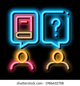 book discussion dialogue neon light sign vector. Glowing bright icon book discussion dialogue sign. transparent symbol illustration