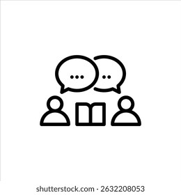 Book discussion outline icon. discuss black line illustration.