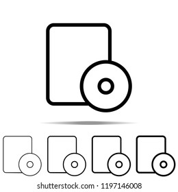 book with disk icon in different shapes, thickness. Simple outline vector of web for UI and UX, website or mobile application