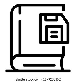The book and diskette icon. Outline the book and diskette vector icon for web design isolated on white background